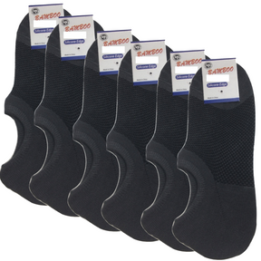 6x Pairs No Show Bamboo Socks Non-Slip Heel Grip Low Cut Invisible Footlet New - Charcoal - 11-14