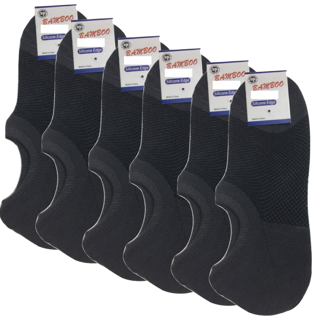 6x Pairs No Show Bamboo Socks Non-Slip Heel Grip Low Cut Invisible Footlet New - Charcoal - 11-14