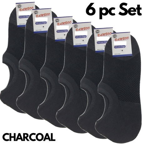 6 Pairs No Show Bamboo Socks Pack - Charcoal (Non-Slip Low Cut Invisible Footlet Socks)