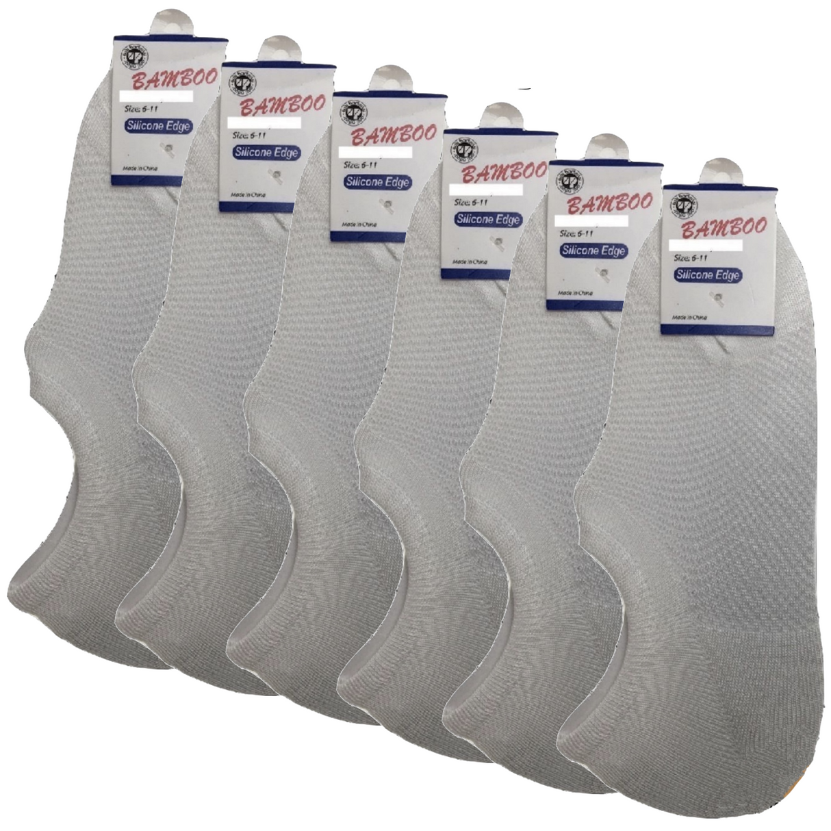 6 Pairs No Show Bamboo Socks Pack - White (Non-Slip Low Cut Invisible Footlet Socks)