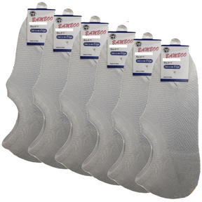 6 Pairs No Show Bamboo Socks Pack - White (Non-Slip Low Cut Invisible Footlet Socks)