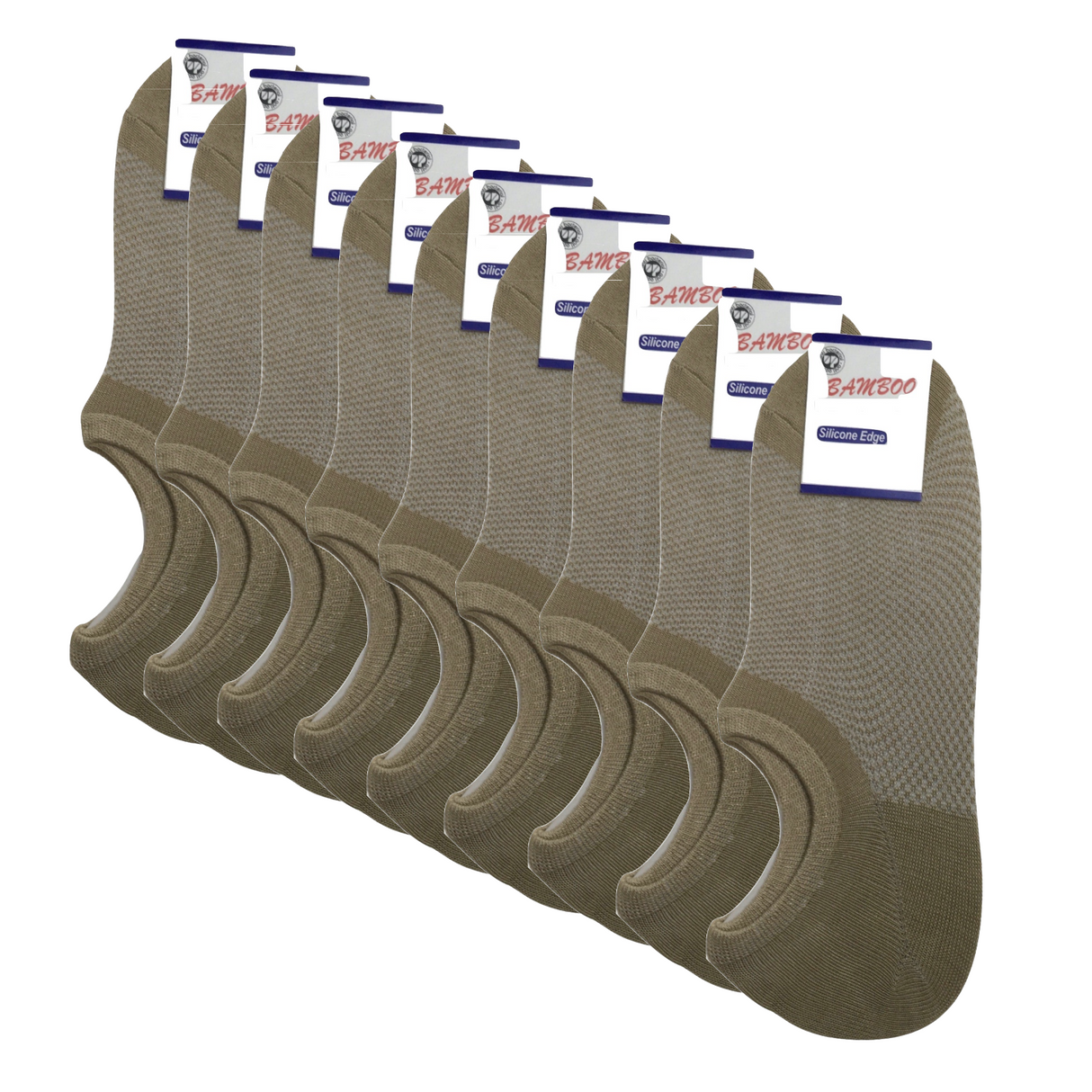 9x Pairs No Show Bamboo Socks Non-Slip Heel Grip Low Cut Invisible Footlet New - Beige - 11-14