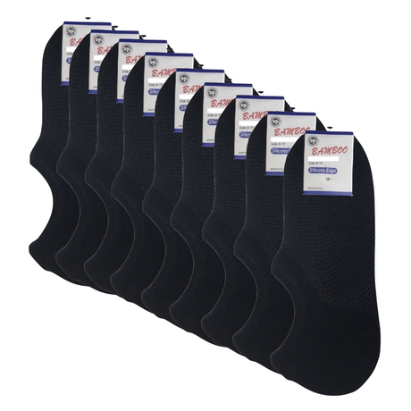 9 Pairs No Show Bamboo Socks Bulk Pack - Black (Non-Slip Low Cut Invisible Footlet Socks)