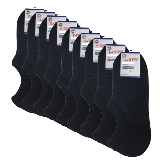 9x Pairs No Show Bamboo Socks Non-Slip Heel Grip Low Cut Invisible Footlet New - Black - 11-14