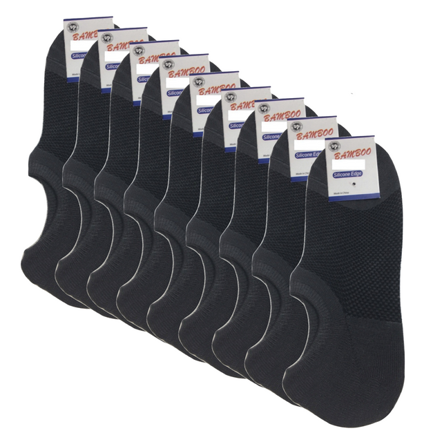 9x Pairs No Show Bamboo Socks Non-Slip Heel Grip Low Cut Invisible Footlet New - Charcoal - 11-14