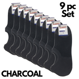 9 Pairs No Show Bamboo Socks Bulk Pack - Charcoal (Non-Slip Low Cut Invisible Footlet Socks)