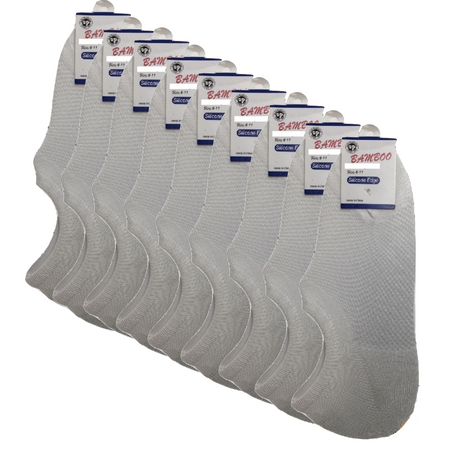 9 Pairs No Show Bamboo Socks Bulk Pack - White (Non-Slip Low Cut Invisible Footlet Socks)