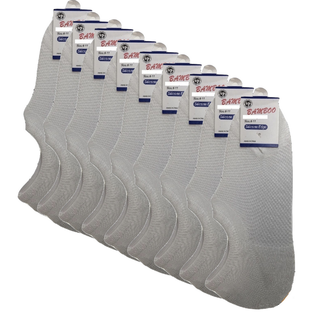 9 Pairs No Show Bamboo Socks Bulk Pack - White (Non-Slip Low Cut Invisible Footlet Socks)
