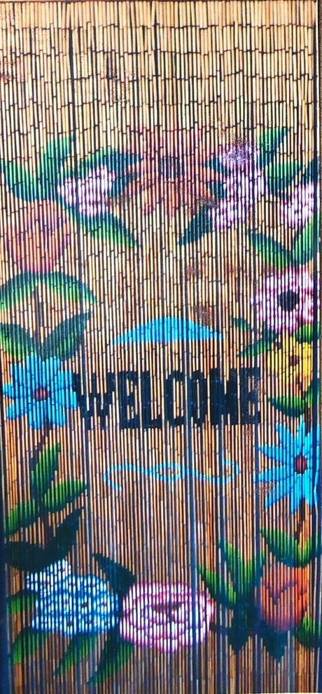 Deluxe Handmade Bamboo Door Curtain - Welcome Flowers (90x200cm Room Divider Strands/Wall Art)