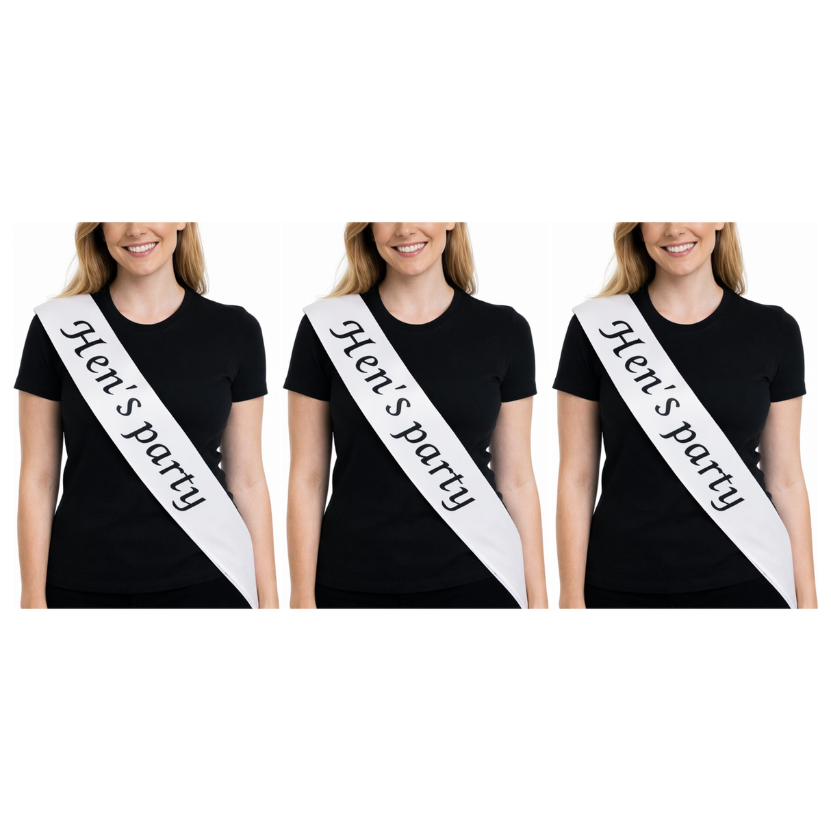3x Bridesmaid "Hens Party" Hens Night Sash Pack - White (Satin Bridal Party Accessory)