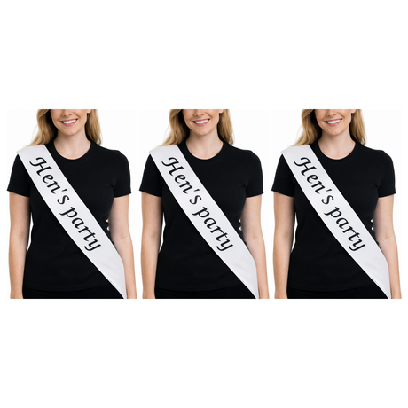 3x Bridesmaid "Hens Party" Hens Night Sash Pack - White (Satin Bridal Party Accessory)