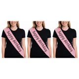 3x "Happy Birthday" Party Sash Pack - Pink (Celebration Sash)