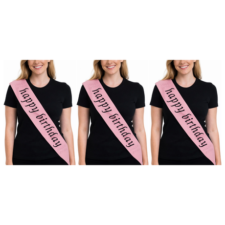 3x "Happy Birthday" Party Sash Pack - Pink (Celebration Sash)