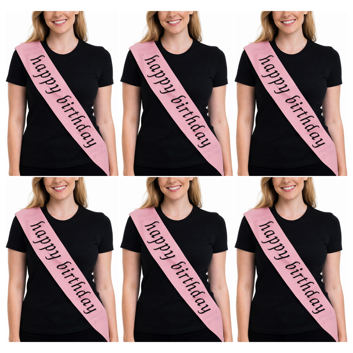 6x "Happy Birthday" Party Sash Bulk Pack - Pink (Celebration Sash)