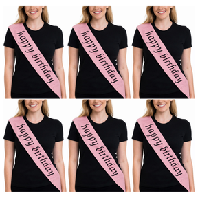 6x "Happy Birthday" Party Sash Bulk Pack - Pink (Celebration Sash)