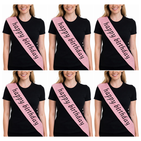 6x "Happy Birthday" Party Sash Bulk Pack - Pink (Celebration Sash)