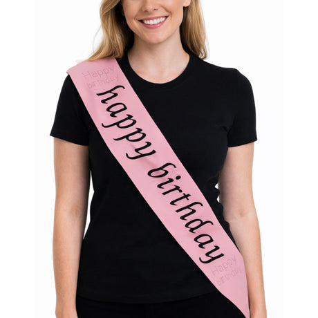 "Happy Birthday" Party Sash - Pink (Celebration Sash)
