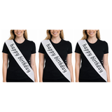 3x "Happy Birthday" Party Sash Pack - White (Celebration Sash)