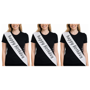 3x "Happy Birthday" Party Sash Pack - White (Celebration Sash)