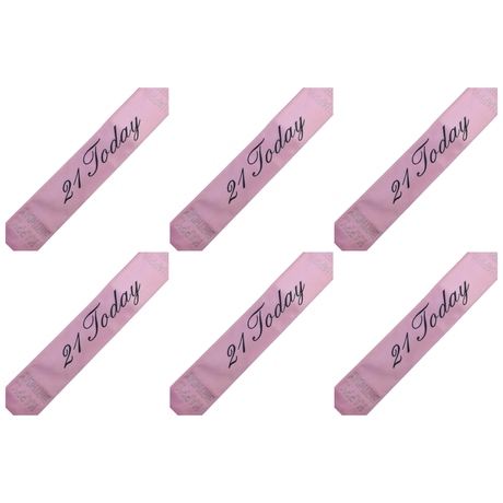 6x 21st Birthday Sash "21 Today" (Pink) Bulk Pack - Girls Night Celebration Party