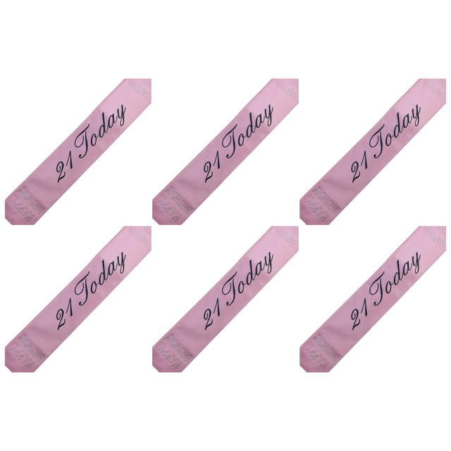 6x 21st Birthday Sash "21 Today" (Pink) Bulk Pack - Girls Night Celebration Party