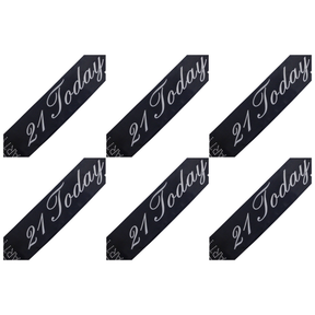 6x 21st Birthday Sash "21 Today" (Black) Bulk Pack - Girls Night Celebration Party