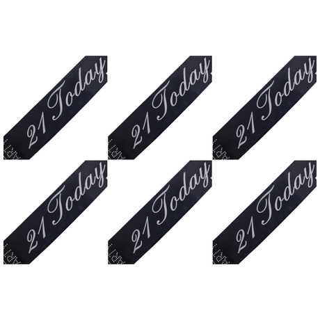 6x 21st Birthday Sash "21 Today" (Black) Bulk Pack - Girls Night Celebration Party