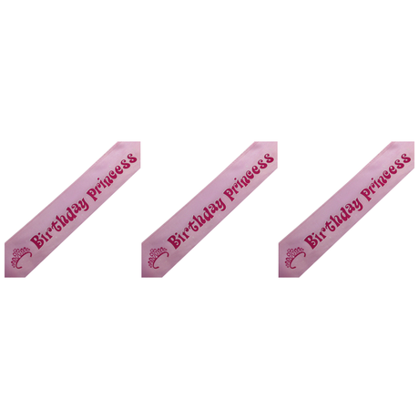 3x Birthday Princess Sash (Light Pink) Pack - 21st/18th Girls Night Celebration Party
