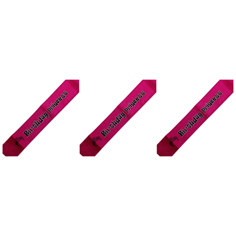 3x Birthday Princess Sash (Hot Pink) Pack - 21st/18th Girls Night Celebration Party