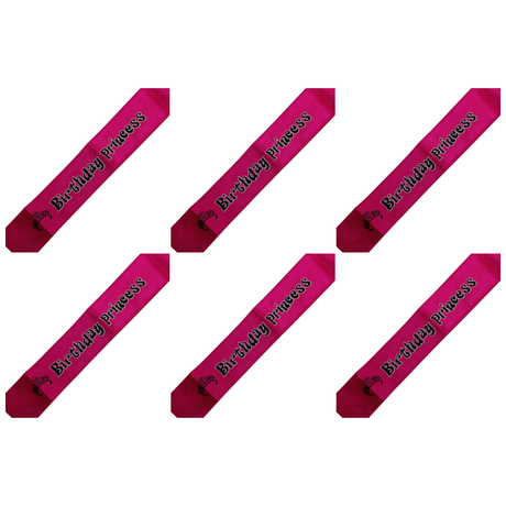 6x Birthday Princess Sash (Hot Pink) Bulk Pack - 21st/18th Girls Night Celebration Party