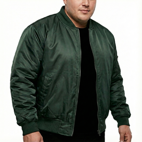 Plus Size Quilted Bomber Jacket - Classic Padded Winter Coat - Bottle Green