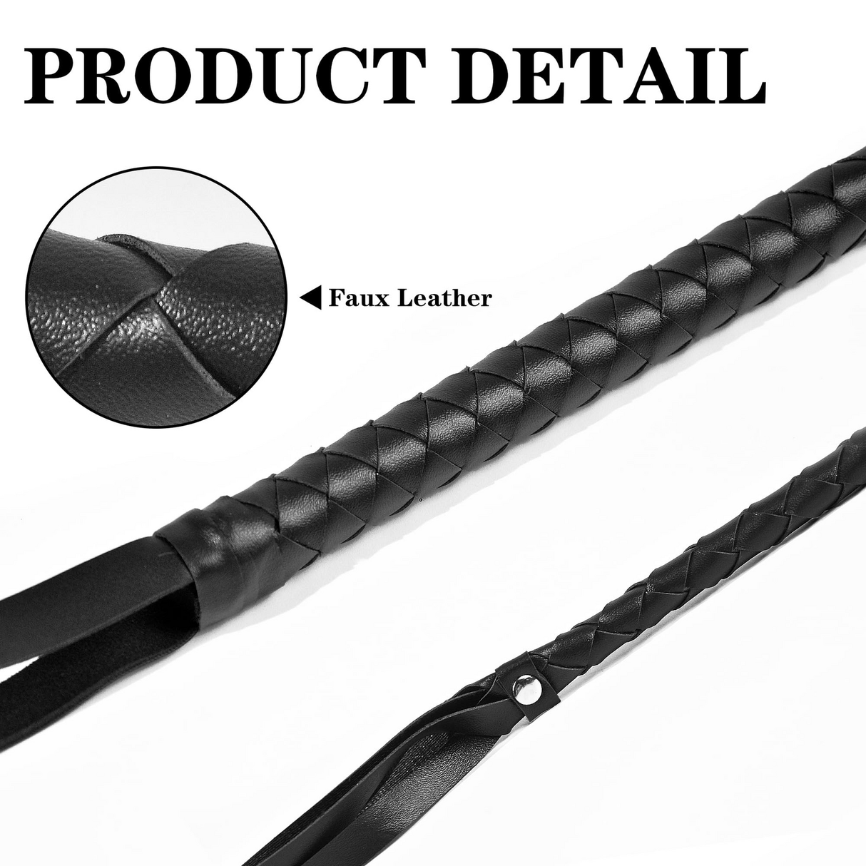 Black 180cm Faux Leather Whip - Cowboy/Riding Costume (Fancy Dress Accessory)