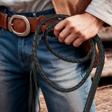 Black 180cm Faux Leather Whip - Cowboy/Riding Costume (Fancy Dress Accessory)
