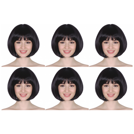 6x Black Bob Wig Bulk Pack - Short Straight Fringe Hair for Cosplay Costume/Fancy Dress Party