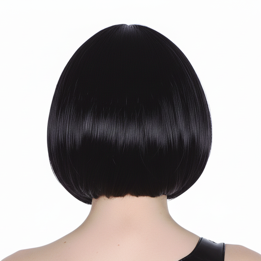 Black Bob Wig - Short Straight Fringe Hair for Cosplay Costume/Fancy Dress Party