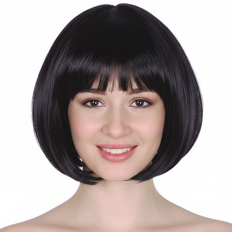 Black Bob Wig - Short Straight Fringe Hair for Cosplay Costume/Fancy Dress Party