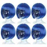 6x Blue Bob Wig Bulk Pack - Short Straight Fringe Hair for Cosplay Costume/Fancy Dress Party