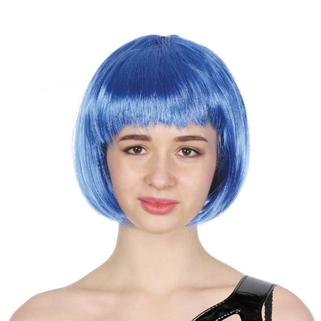 6x Blue Bob Wig Bulk Pack - Short Straight Fringe Hair for Cosplay Costume/Fancy Dress Party