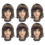 6x Brown Bob Wig Bulk Pack - Short Straight Fringe Hair for Cosplay Costume/Fancy Dress Party