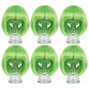 6x Green Bob Wig Bulk Pack - Short Straight Fringe Hair for Cosplay Costume/Fancy Dress Party