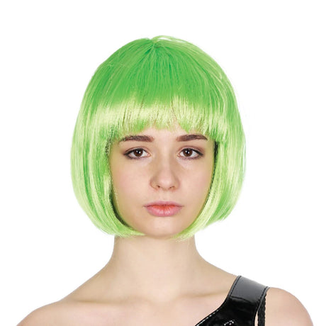 6x Green Bob Wig Bulk Pack - Short Straight Fringe Hair for Cosplay Costume/Fancy Dress Party