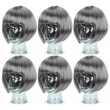 6x Grey Bob Wig Bulk Pack - Short Straight Fringe Hair for Cosplay Costume/Fancy Dress Party