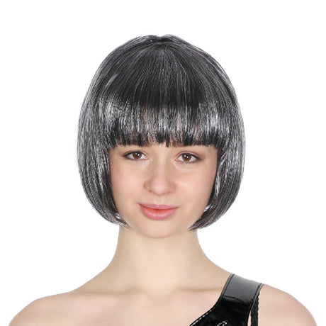 6x Grey Bob Wig Bulk Pack - Short Straight Fringe Hair for Cosplay Costume/Fancy Dress Party