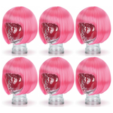 6x Hot Pink Bob Wig Bulk Pack - Short Straight Fringe Hair for Cosplay Costume/Fancy Dress Party