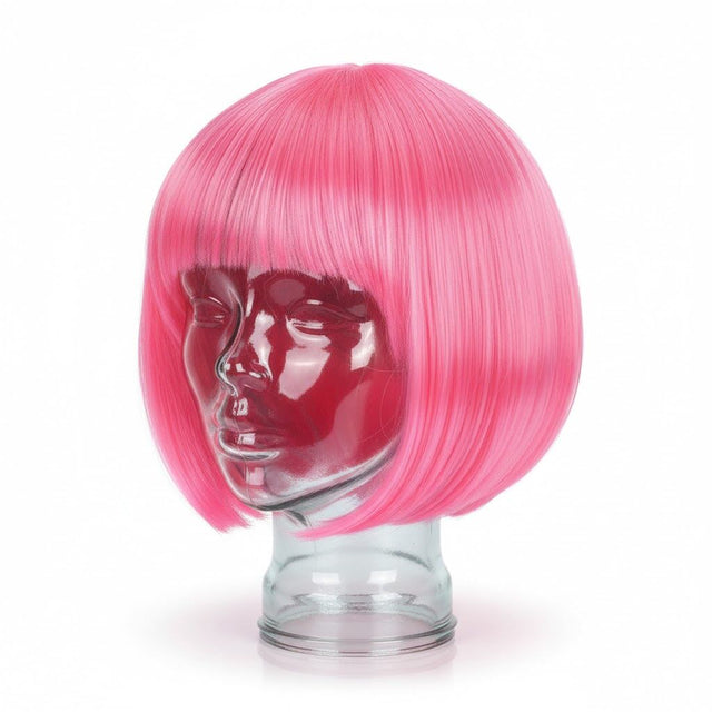 Hot Pink Bob Wig - Short Straight Fringe Hair for Cosplay Costume/Fancy Dress Party