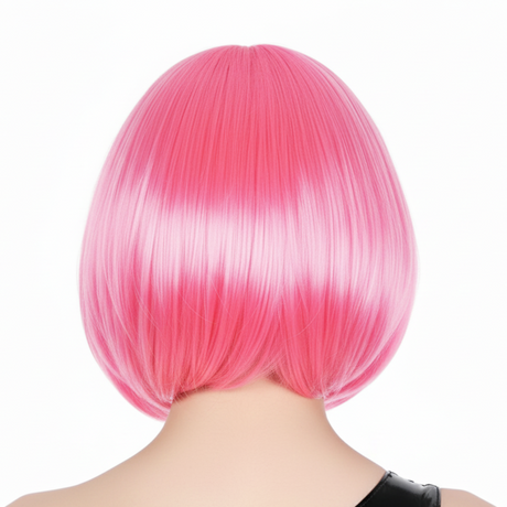 Hot Pink Bob Wig - Short Straight Fringe Hair for Cosplay Costume/Fancy Dress Party