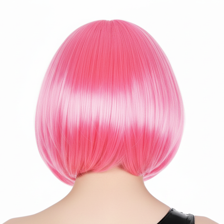 Hot Pink Bob Wig - Short Straight Fringe Hair for Cosplay Costume/Fancy Dress Party
