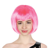 Hot Pink Bob Wig - Short Straight Fringe Hair for Cosplay Costume/Fancy Dress Party