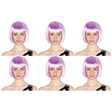 6x Lilac Bob Wig Bulk Pack - Short Straight Fringe Hair for Cosplay Costume/Fancy Dress Party