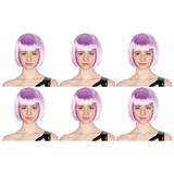 6x Lilac Bob Wig Bulk Pack - Short Straight Fringe Hair for Cosplay Costume/Fancy Dress Party